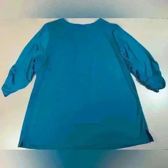 Susan Graver Liquid Knit Ruched Sleeve Tunic Teal Women’s 2X - Picture 11 of 11